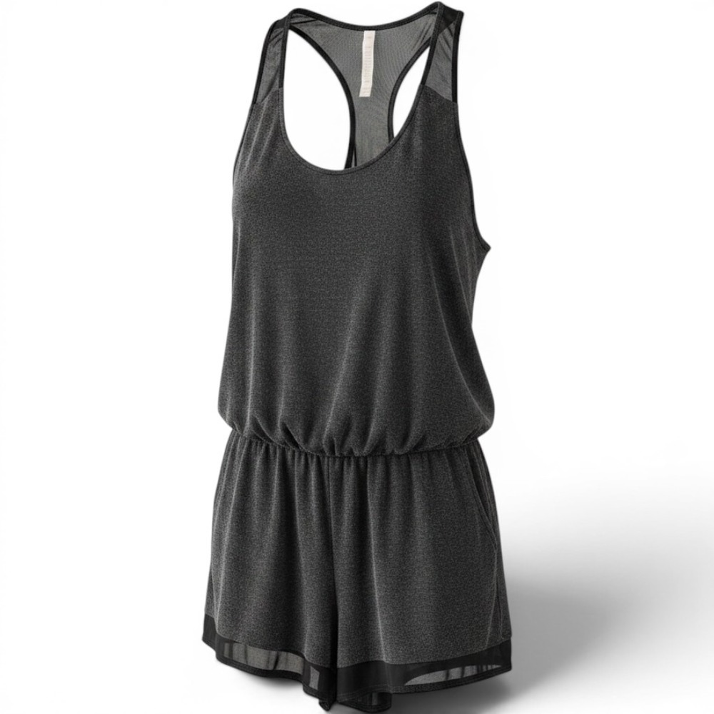 Alo Yoga Romper Womens Small Charcoal Gray Mesh Trim Racerback EUC